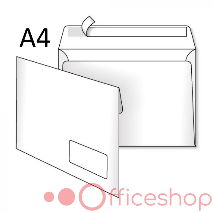 Plic, hârtie albă, С4 (229x324 mm), clapetă cu adeziv (SLK), cu fereastră (55x90 mm) 31631220 (250)
